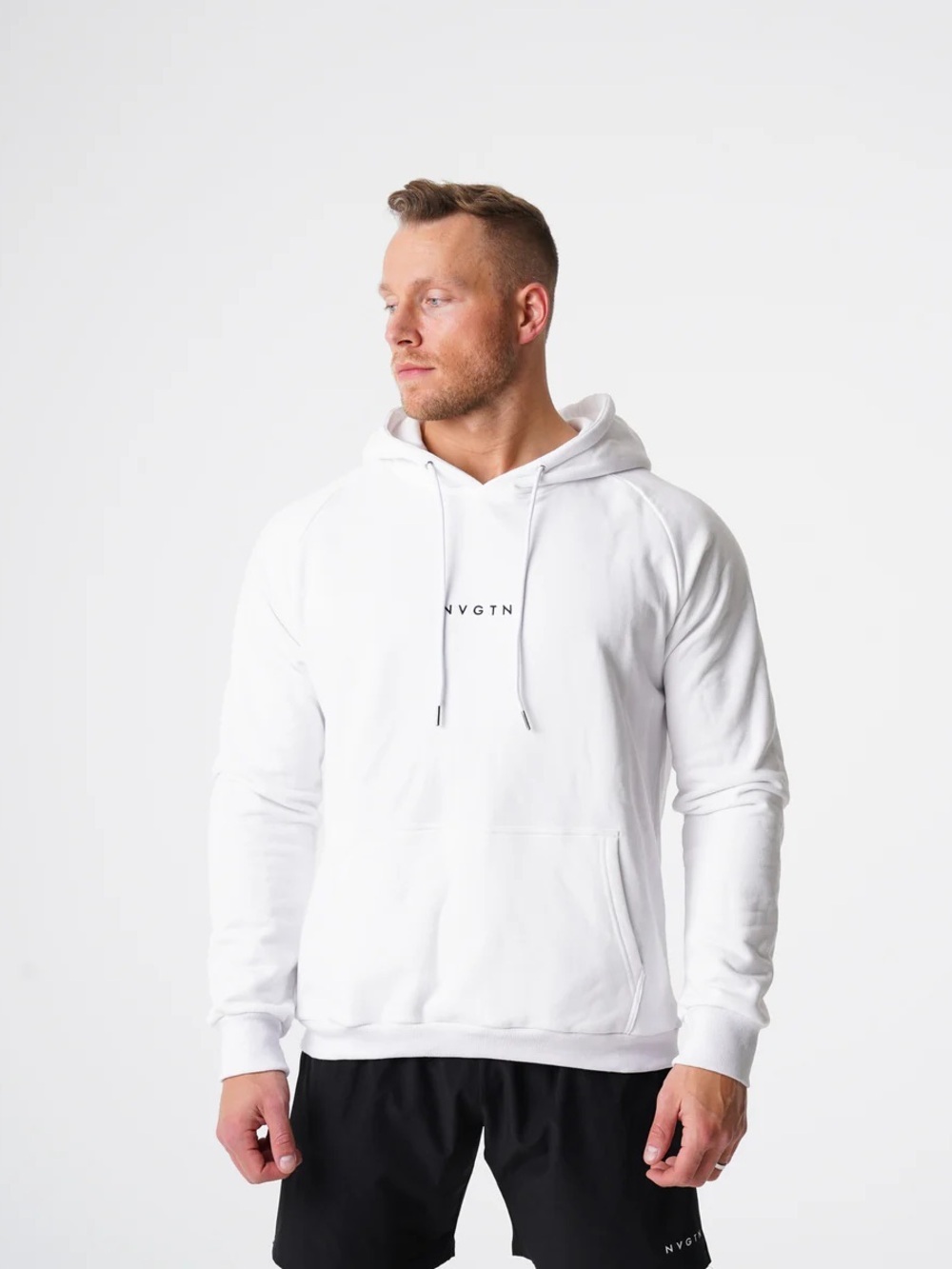 NVGTN White Lounge Pullover Hoodie with Center Logo